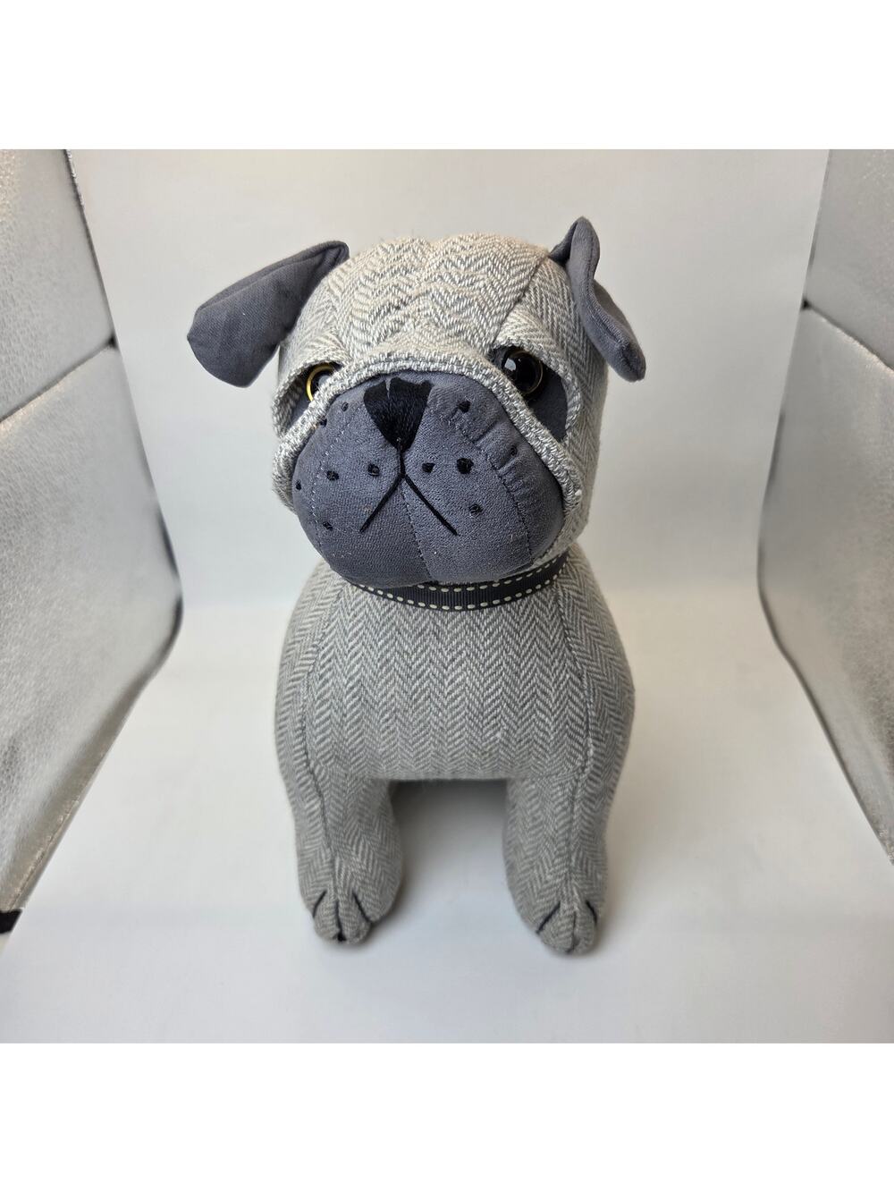 Dora Designs Pug Dog Doorstop Weighted Fabric Herringbone Home Decor 11in